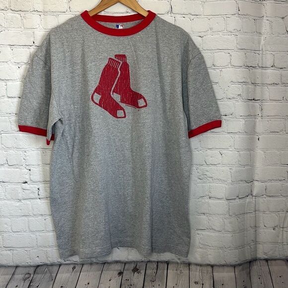 Vintage Y2K Boston Red Sox MLB Big Socks Logo XL Gray T Shirt Short Sleeve 2000 - Picture 1 of 5